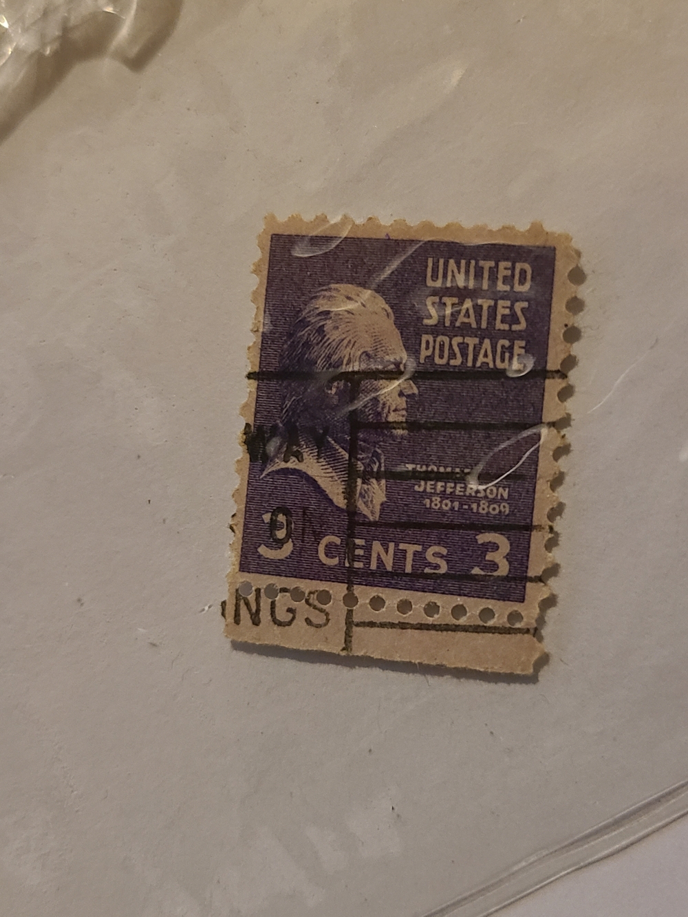United States Postal Service 3 Cent Thomas Jefferson Postage Stamp Purple &